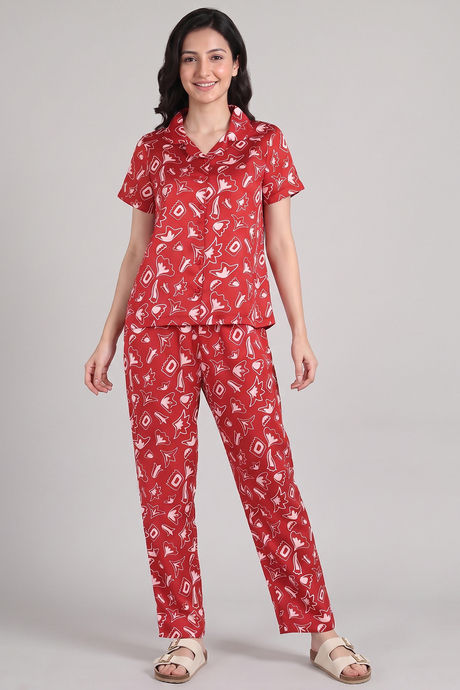 Zivame Satin Pyjama Set - Barbados Cherry — image 2